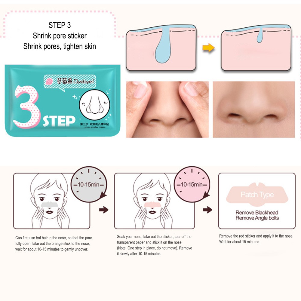 Remove Blackhead Nose Patch 3 Steps T Area Care Deep Clean Pores Blackhead Clean Face Care Products Shrink Pore Sticker