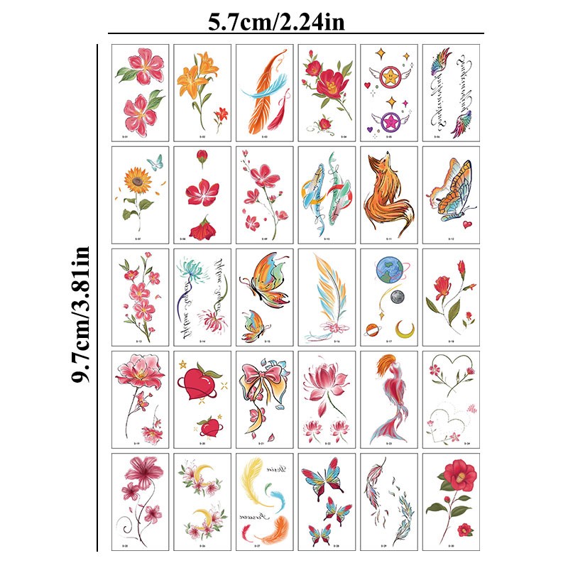 Women Temporary Tattoo Sticker Pink Butterfly Flower Feather Lotus 3D Fake Tattoo Body Hands Arm Leg Temporary Tattoos Femme