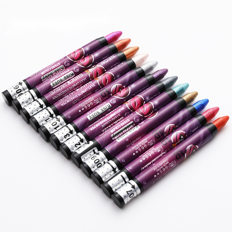 12 Colors Highlighter Eyeshadow Pencil Waterproof Glitter Matte Eye Shadow Makeup Pigment Cosmetic White Eyeliner Pen