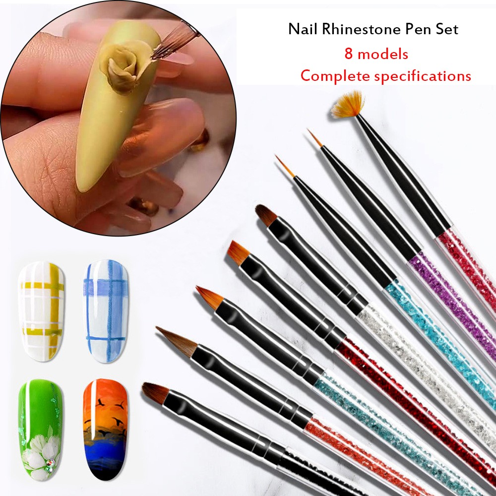 8pcs UV Acrylic France Nail Art Painting Brush Set For Manicure Acrylic Powder Gel Brush Nail Part Liner Painting Accessories Tool