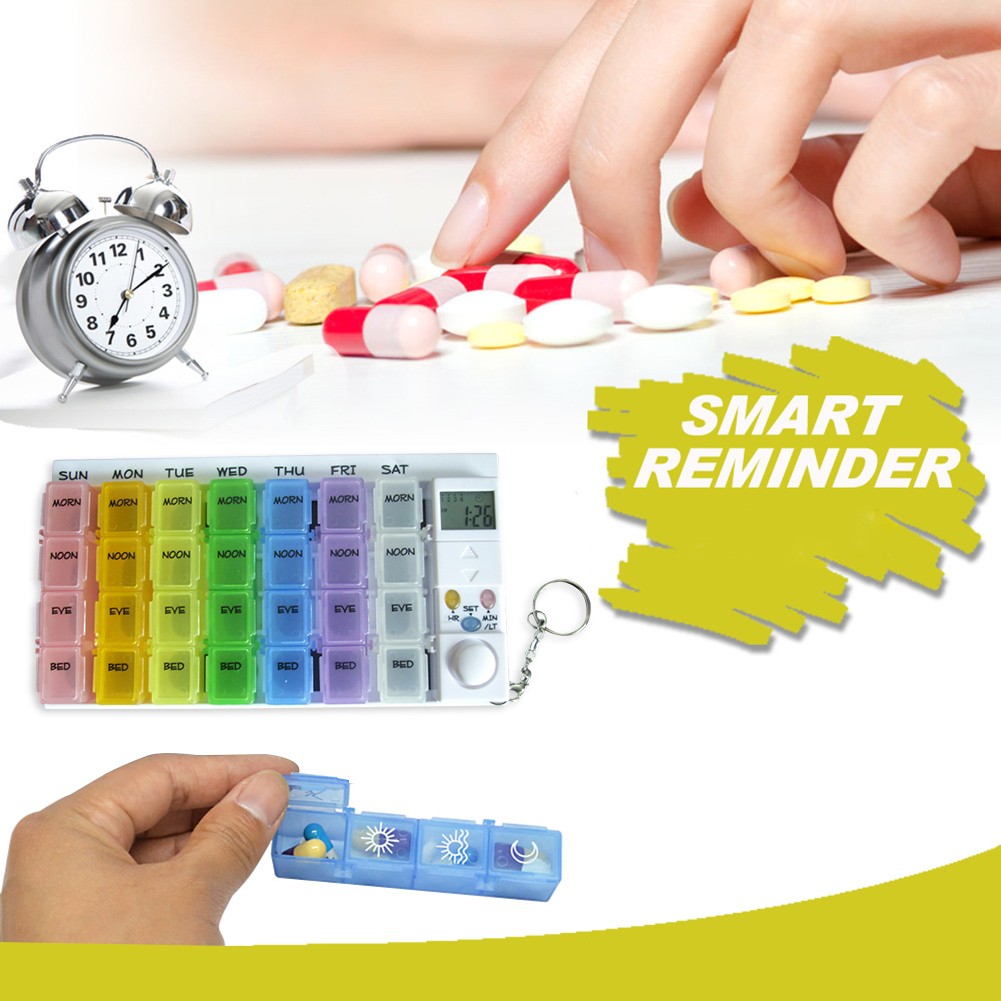 28 Grids Weekly Pill Storage Pill Dispenser Alarm Clock Luminous Alarm Clock Timer Reminder Pill Dispenser