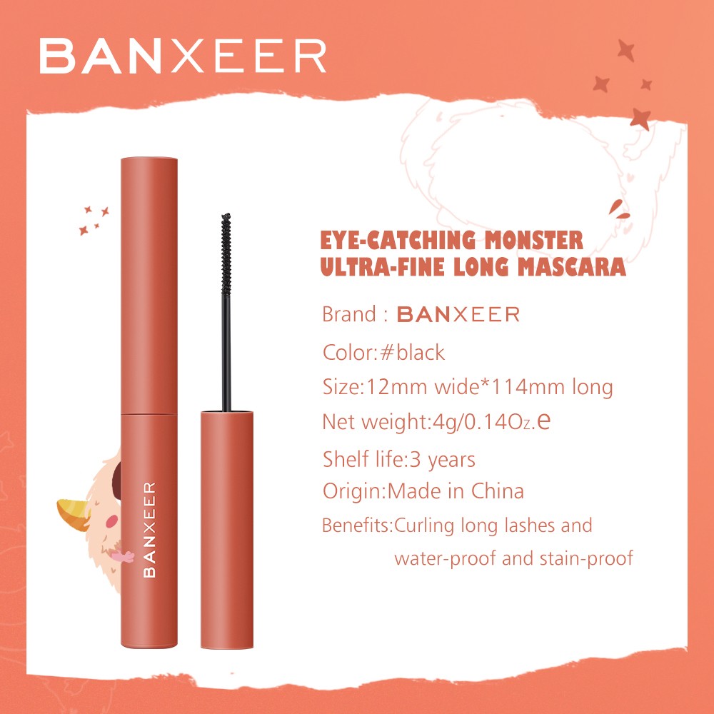 BANXEER Ultra Fine Long Eyelashes Mascara 4D Silk Fiber Waterproof Curling Mascara Volume Extension Female Cosmetics Makeup