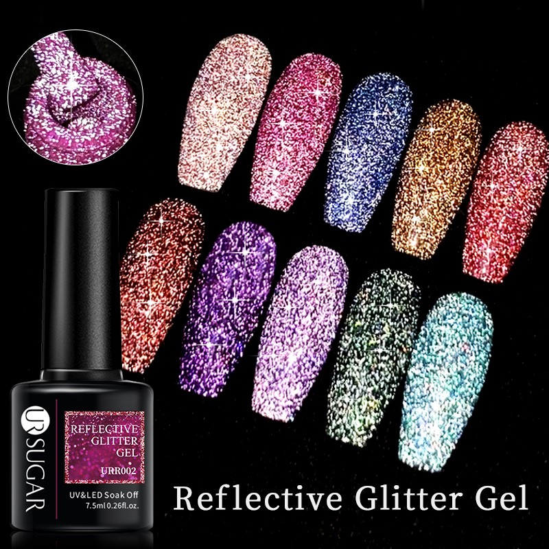 UR SUGAR Glitter Reflective Gel Nail Polish Shiny Rose Red Twilight UV LED Gel Varnish Soak Off Nail Gel Nails for Manicure