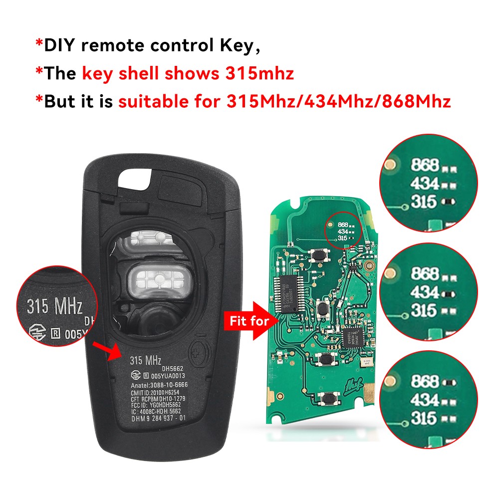 KEYYOU - 3/4 Button Smart Remote Control Key, For BMW 5, 7, F Series, 315-434, YGOHUF5662 / YGOHUF5767, 868MHz, 2009MHz, 2016MHz