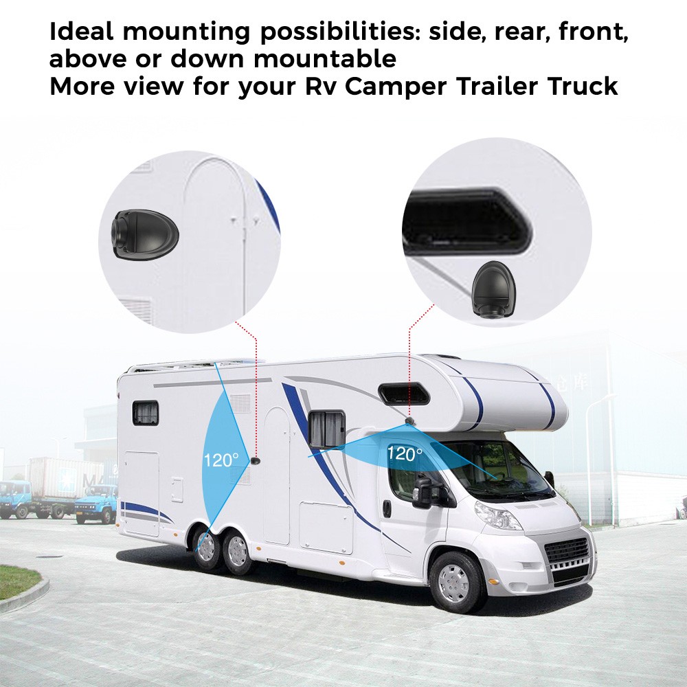 Gwyaf White Trailer Truck Camera AHD 720P Mini Front/Side Reverse Camera Wide View Angle Fifth Wheel/RV Camping Parking Camera