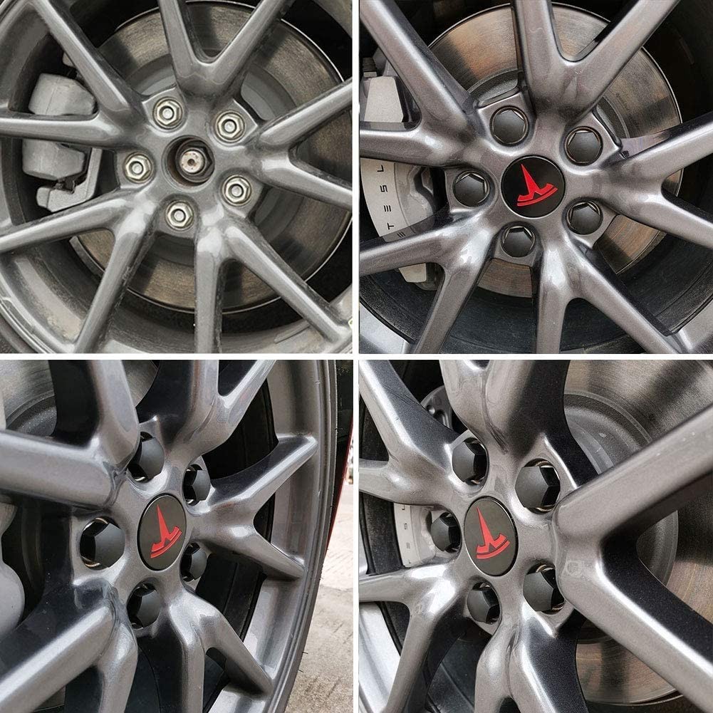 Decorative Wheel Center Hub Caps for Tesla Model 3/S/X Set of Tesla Logo Wheel Caps Center Hub Nut Lug Nut Cover for Tesla