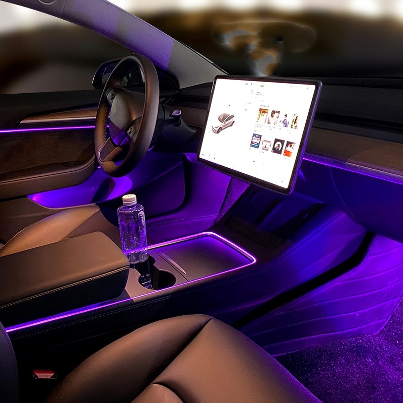 HOLYWOOT Tesla Model 3 Model Y Interior Ambient Car Lights Led RGB Neon Ambience Light Strip Fiber Optic With App Control