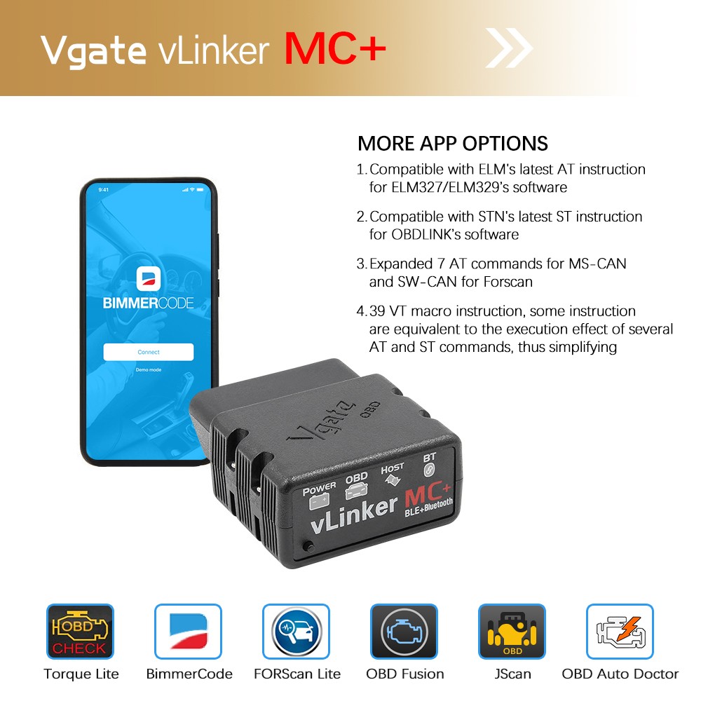 Vgate VLinker MC+ELM327 V2.2 WIFI forecast ELM 327 for Car OBD2 Bluetooth 4.0 Car Diagnostic Scanner Tool for Android/IOS