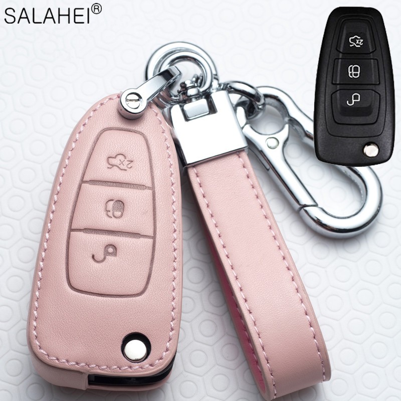 Leather Car Key Case Car Key Cover Ford Fiesta Focus 3 4 ST Mondeo Ecosport Kuga Ranger C-Max S-Max