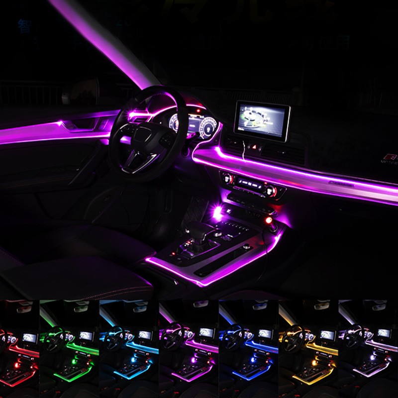 Auto Rear Car Neon Lamp Interior Ambient Lighting Lights RGB Atmosphere Lamp Fiber Optic for Automobile APP Control LED Strips