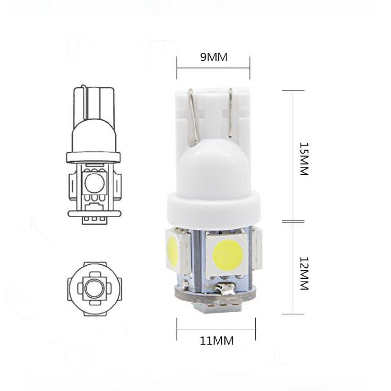 10pcs/set DC T10 5050 5SMD Car Reading Dome Light Car LED 12V Mobile License Plate Light Car Wedge Interior Side Marker Light