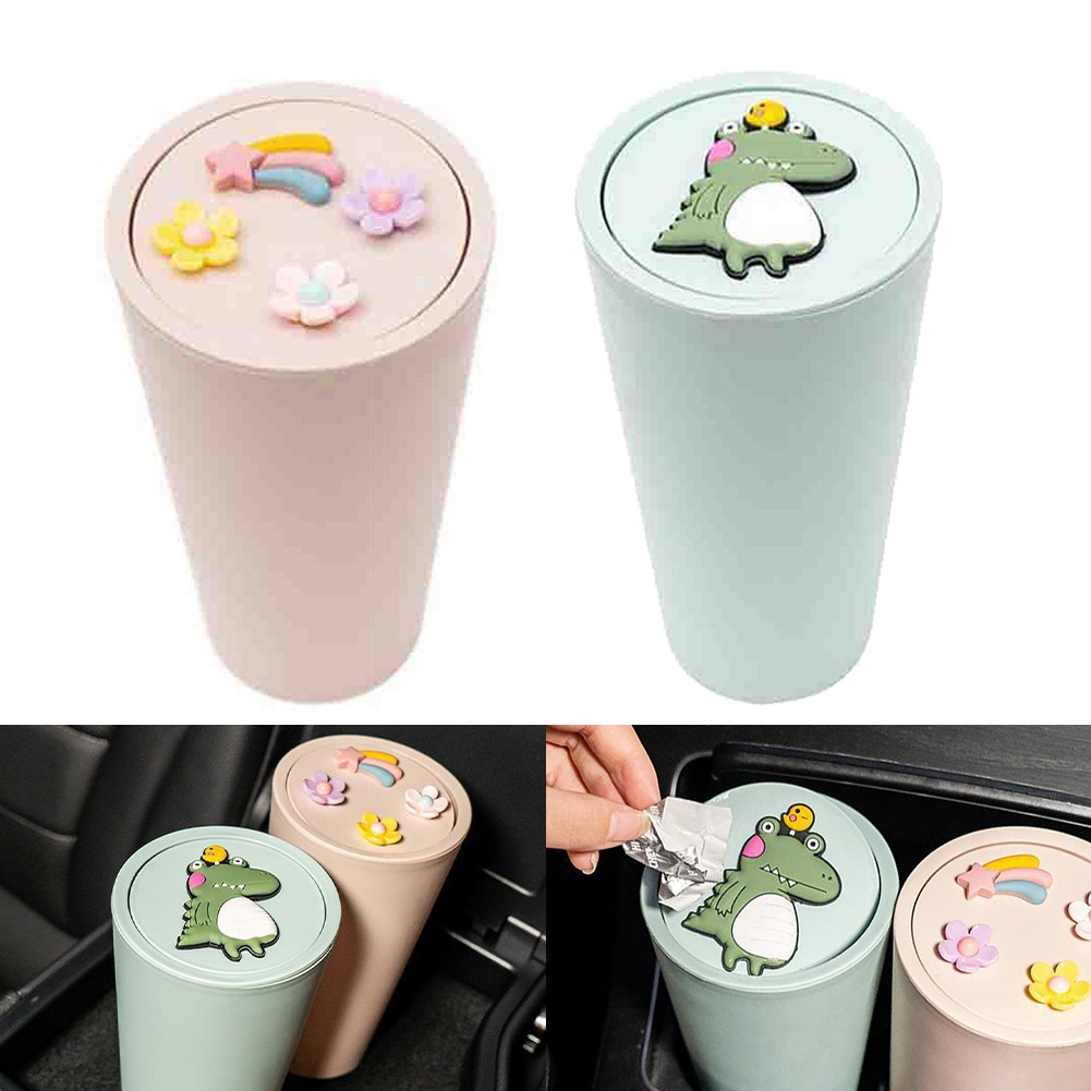 For Front Seat Washable Gift Desktop PVC Tidy Interior Accessories Car Waste Bin Cute Mini Decor With Cover Garbage Storage