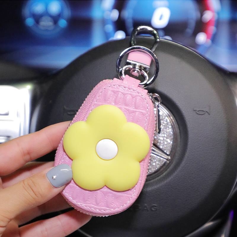 Genuine Leather Car Key Case Mini Car Key Cover Cute Keychain Storage Bag Purse Key Chain Pendant Girl Gift Car Accessories