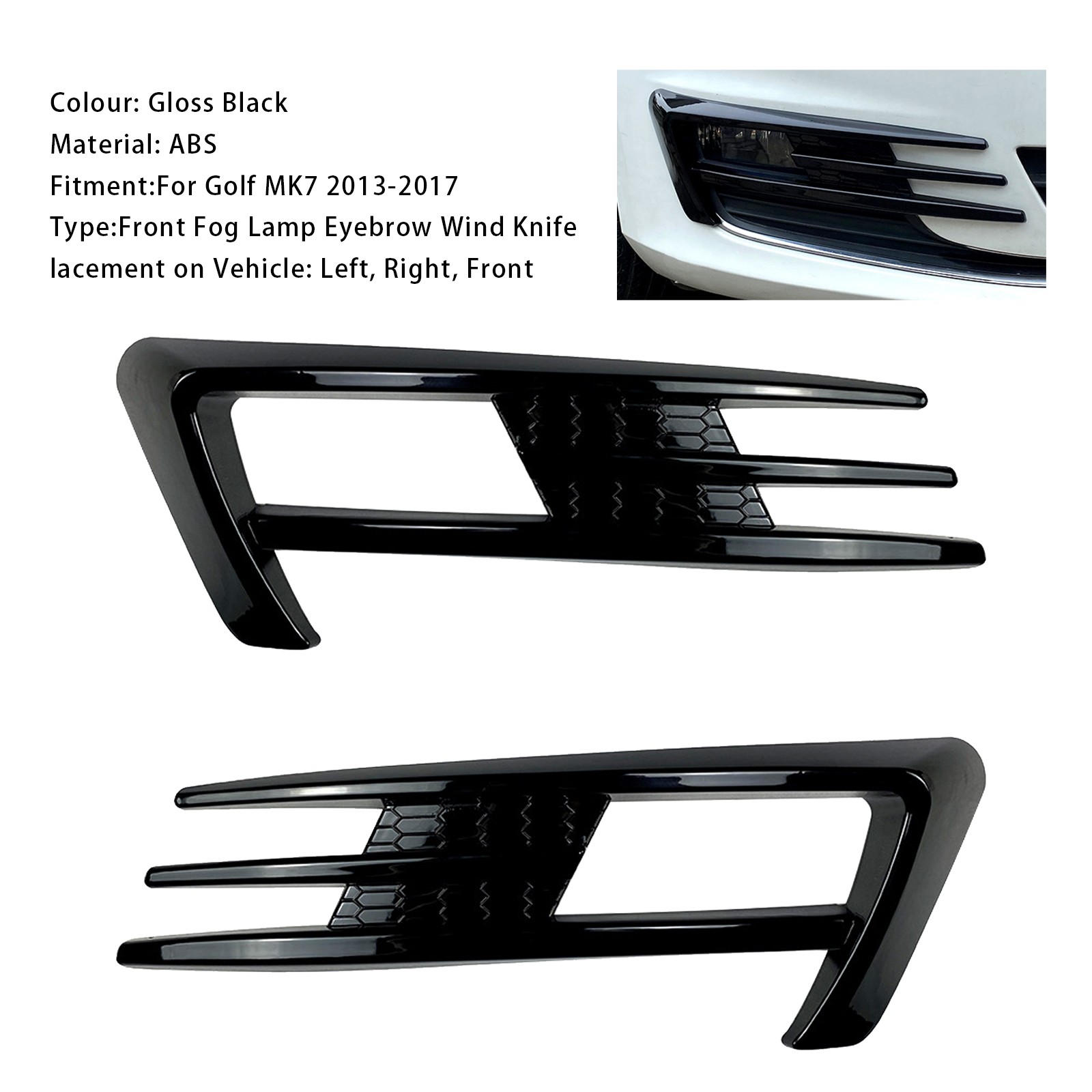 For Golf 7 MK7 2013-2017 Gloss Black Car Bumper Grille Fog Lights Cover Trim