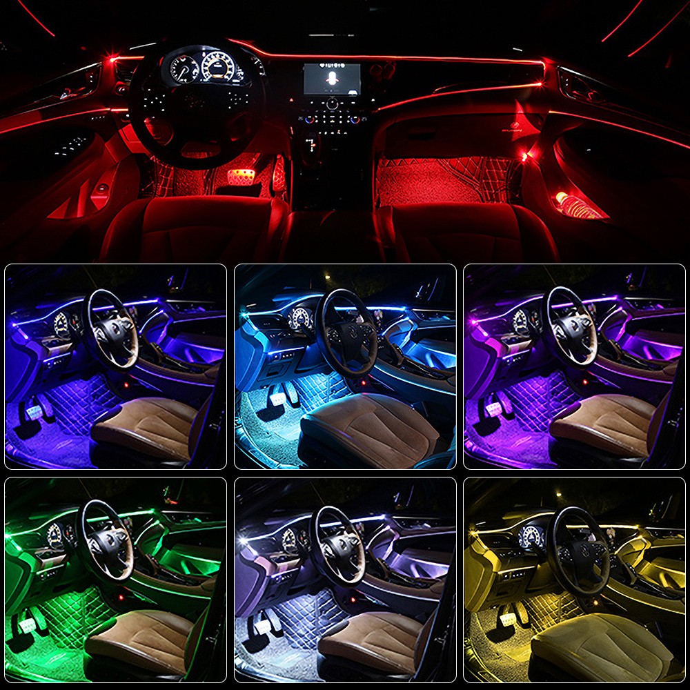 10 in 1 Car Atmosphere Lights USB RGB LED Strip Lights With APP Remote Control Auto Interior Decorative Ambient Dashboard Neon Lamp For Car Accessories