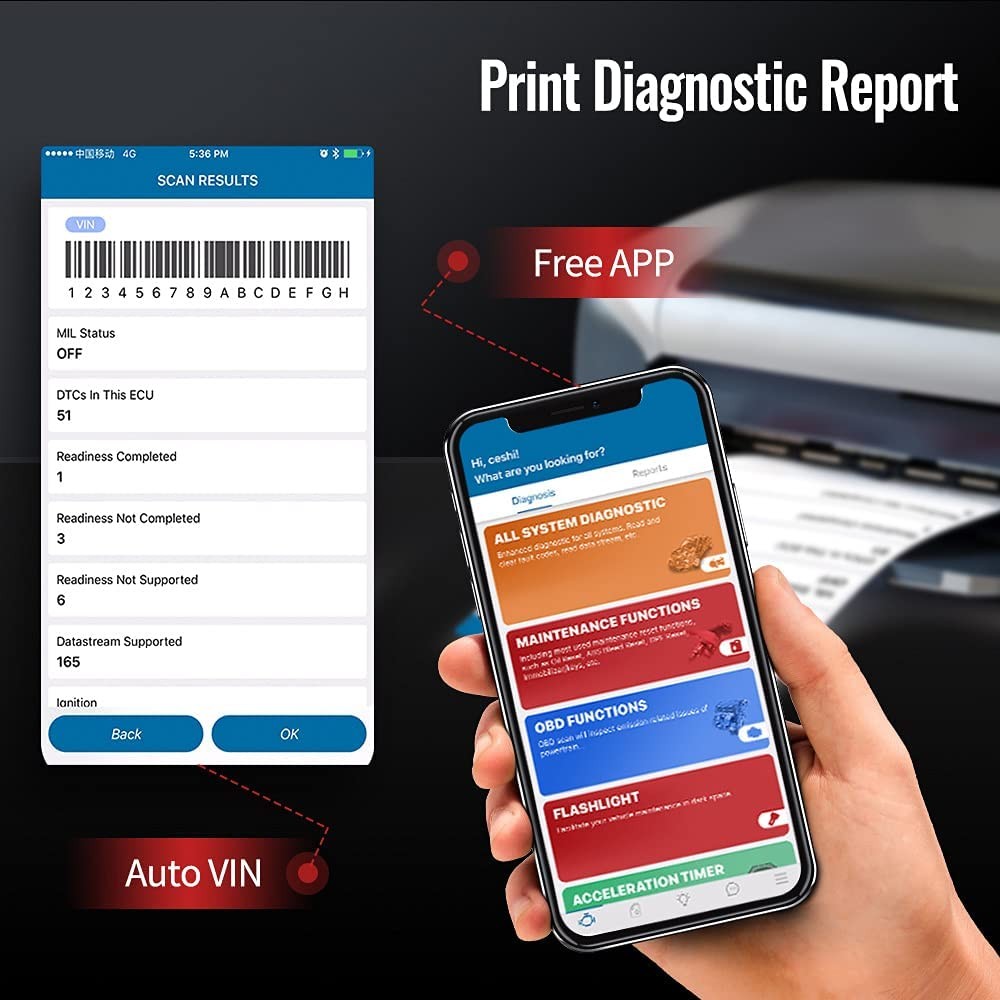 THINKCAR Pro Bluetooth OBD2 Scanner for iOS and Android Diagnostic Scan Tool with 5 Oil Service Reset/ETS/Injector/IMMO/SAS Free