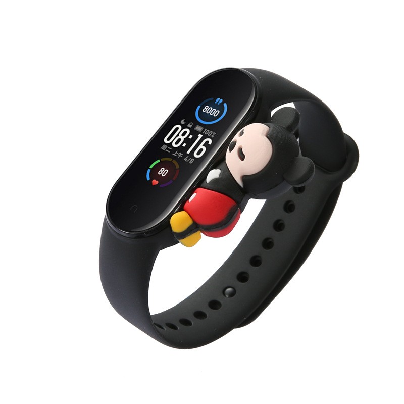 Applicable Cartoon Disney Mi Band 5 6 Smart Watch Wristband Mickey Minnie Stitch Cute Doll Adjustable Mi Band Replacement Strap