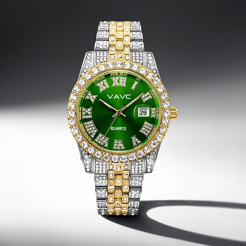 VAVC Men's Watches 2022 Luxury Full Bling Iced-out Diamond Crystal Quartz Wrist Watch New Fashion Original Design Diamond Watches
