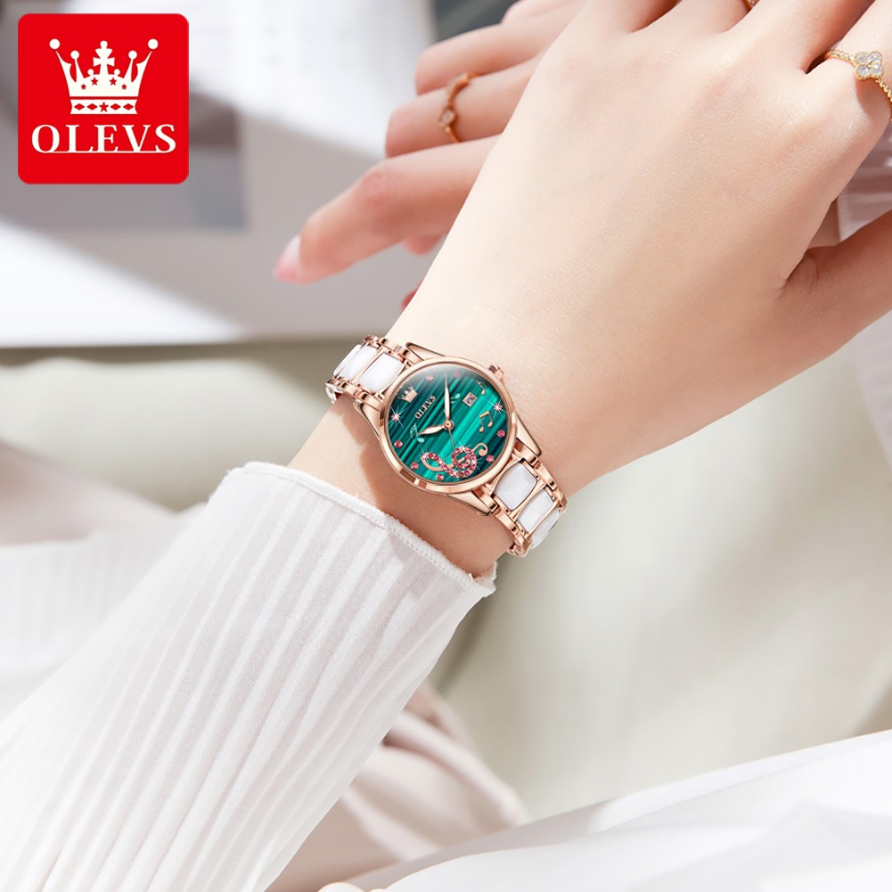 OLEVS Luxury Quartz Women's Watch Japan Elegant Movement Waterproof Women's Ceramic Watch Women's Wristwatch Gift for Female