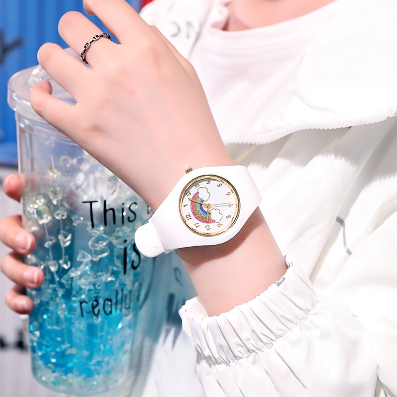 Full silicone ladies clock skin-friendly strap school girl elegant women dress accessories