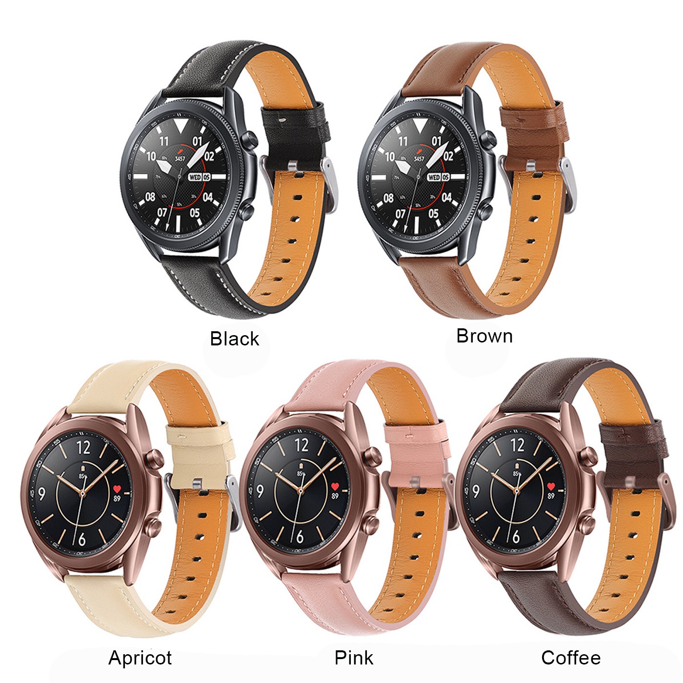Official Leather Band for Samsung Galaxy Watch 3 45mm 41mm Genuine Leather Watch Strap Replacement for Galaxy Watch 45mm 41mm