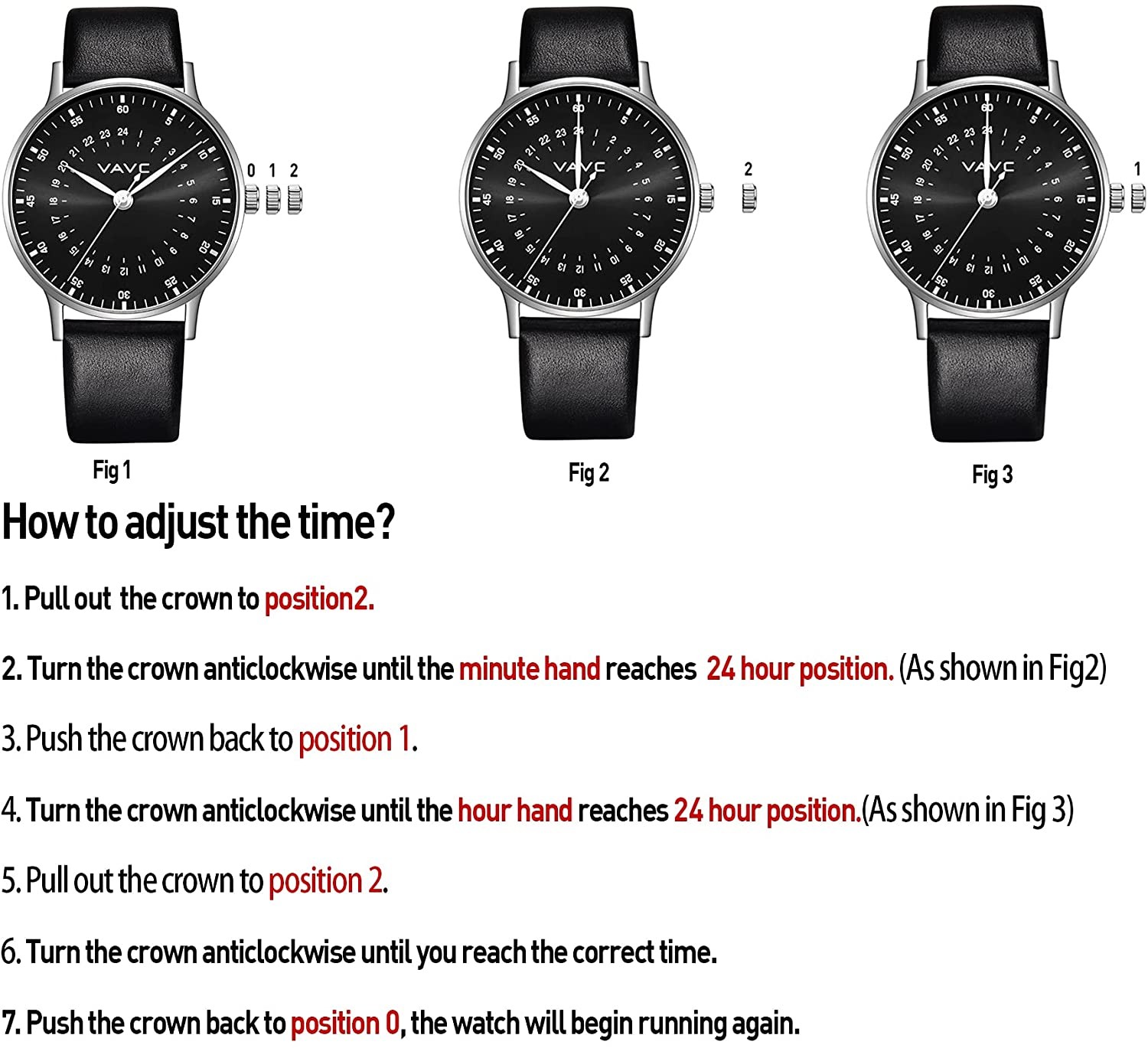 2022 VAVC New 24 Hours Quartz Wrist Watch Unisex Swiss Quartz Movement 5 Bar Water Resistant Watch With Black Leather Strap Men Women