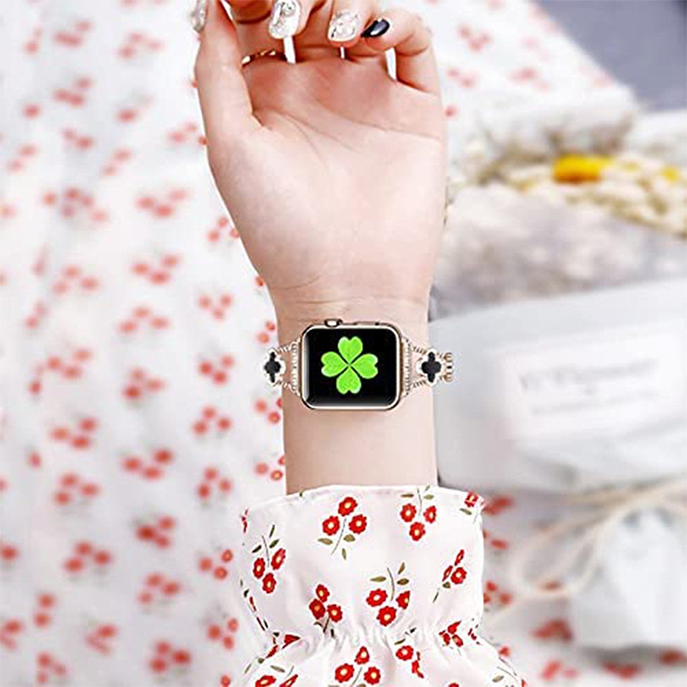 Bling Four Leaf Clover Strap for Apple Watch 7 Band 41mm 40mm 38mm Stainless Steel Bracelet IWatch SE 6 5 4 3 45mm 44mm 42mm