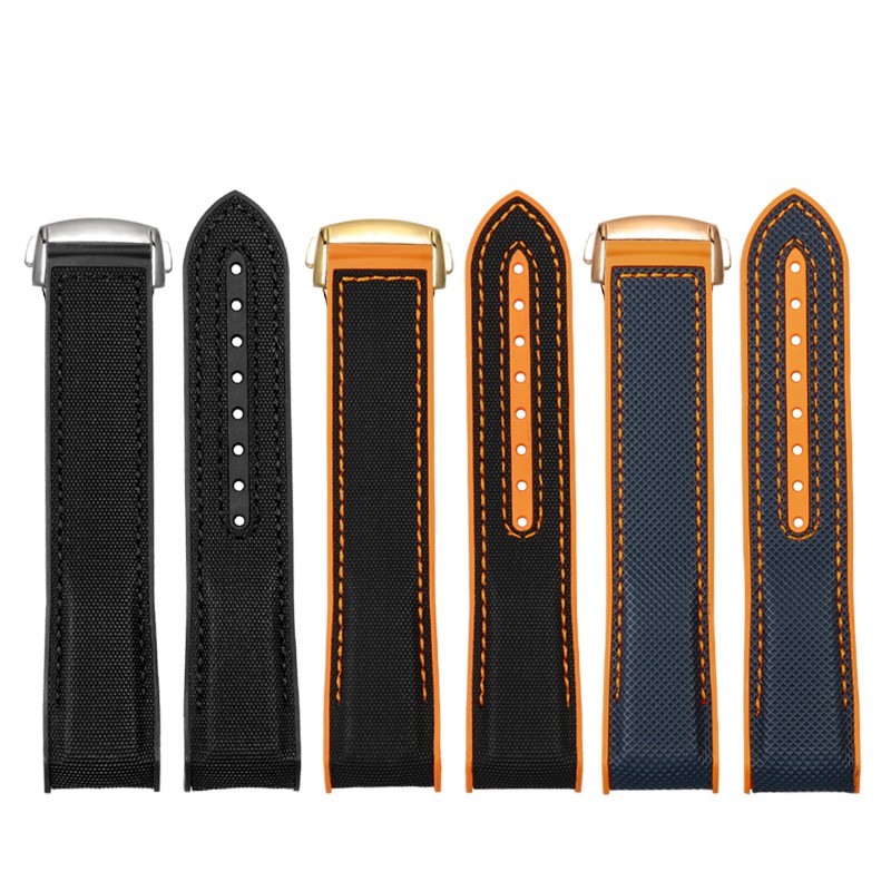 20mm 22mm Black Blue Orange Fabric Nylon Rubber Watch Band For Omega 300 Ocean Watchband Buckle Tools Silicone Strap