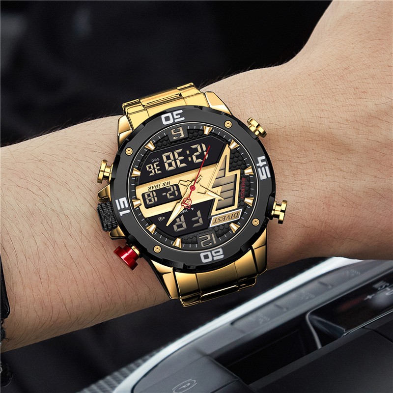 DIVEEST Authentic Gold Watch Men Luxury Brand Analog Quartz Casual Sports Watch Digital Military Chronograph Wrist Watches for Men