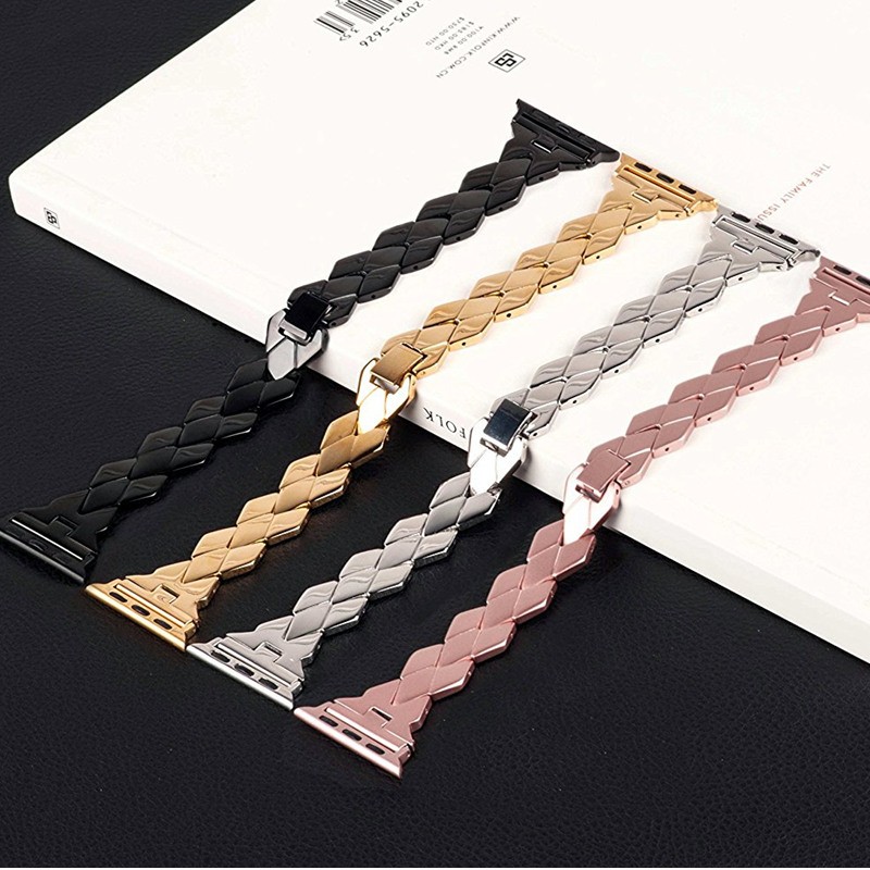 stainless steel strap for apple watch band 38mm 42mm 44mm 40mm smartwatch rhombic metal bracelet iwatch 3 4 5 6 se 7 41mm 45mm