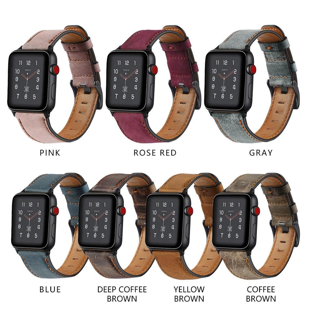 Retro cowhide leather strap for apple watch 7 44mm 40mm 41mm 45mm iwatch strap bracelet correa apple watch series 7 6 5 4 3 2 se band