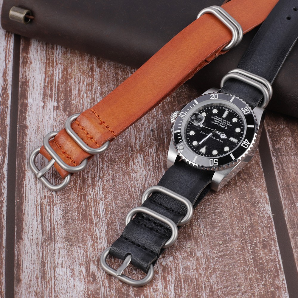 20mm 22mm NATO Genuine Leather Strap Watches High Quality Dark Brown Color Zulu Watch Strap Replacement Watch Accessories