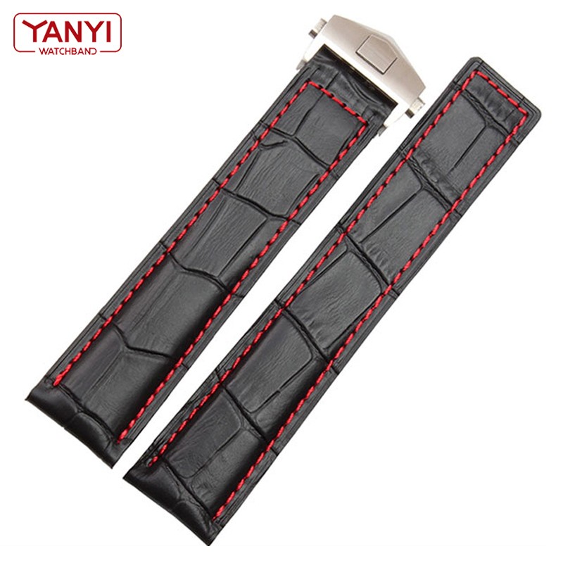 Genuine Leather Bracelet 19mm 20mm 22m For Tag Heuer Watches Men Wrist Band Accessories Fold Buckle Leather Watch Strap