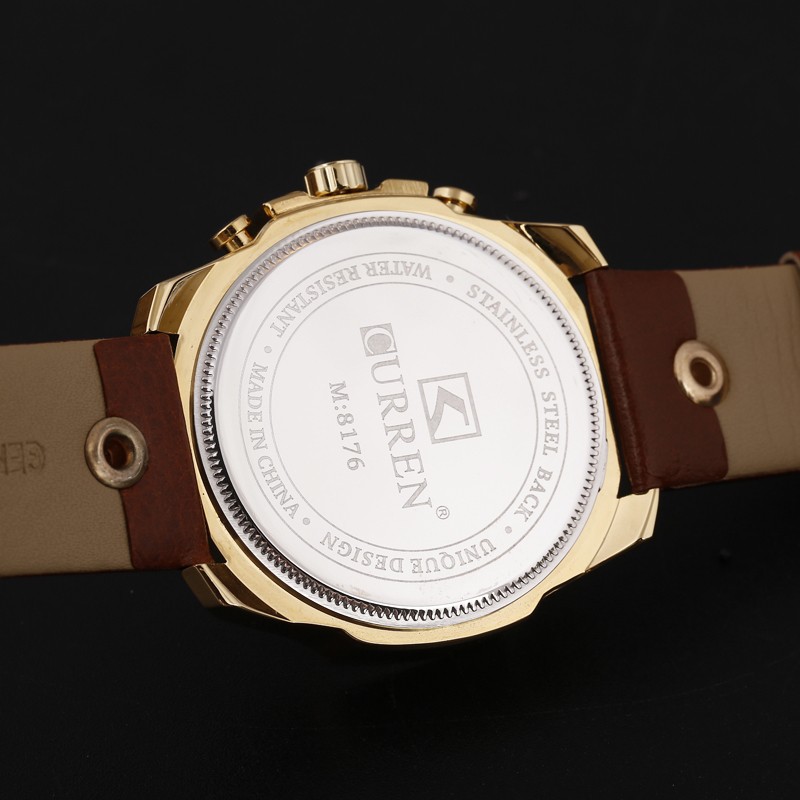 Curren 8176 Men's Watches Luxury Brand Gold Male Watch Fashion Leather Strap Outdoor Casual Sports Wristwatch With Big Dial