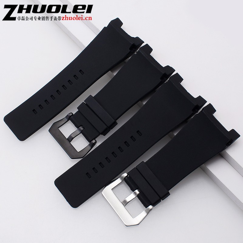 waterproof band 32*17mm black rubber watch strap with buckle stainless steel watchband men customized fit DZ1215 1216 bracelet