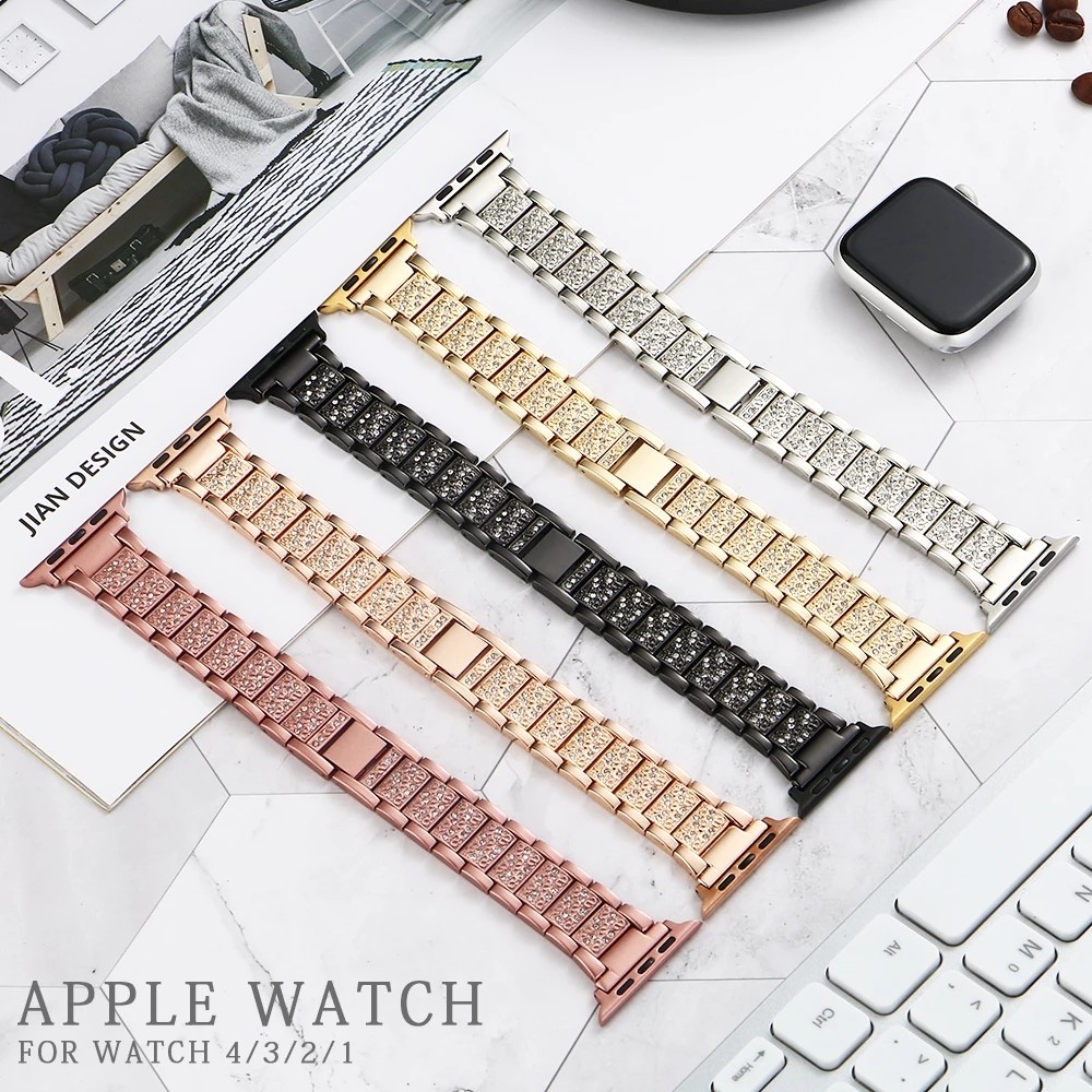 Luxury Diamond Strap for Apple Watch Band Gold 38mm 40mm 41 42 44 45mm Womens Stainless Steel Bracelet for iWatch Series 7/6/543