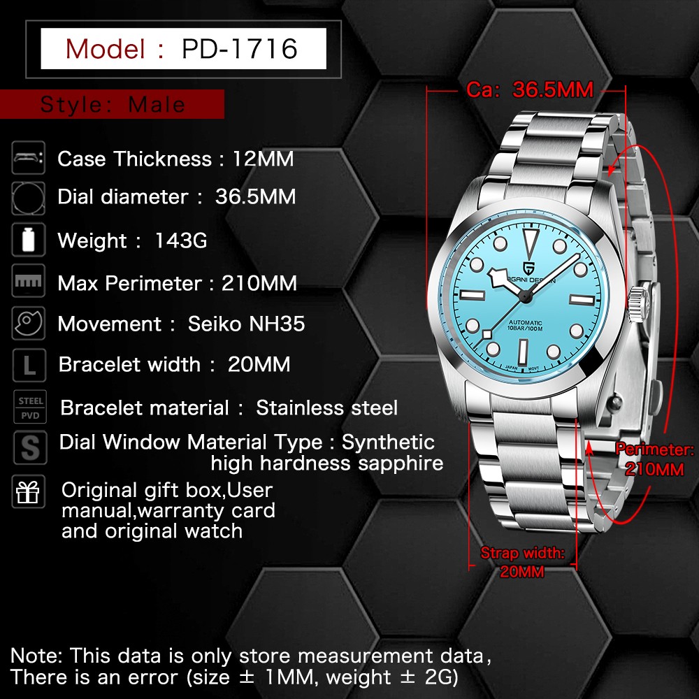 PAGANI New Design Men Automatic Watches 36mm Luxury Brand Sapphire Mirror NH35 Automatic Men's Watch Reloj Hombre