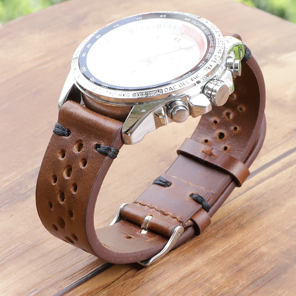 Retro Genuine Leather Watchband 18mm 20mm 22mm 24mm Calfskin Watch Straps Breathable Breathable Handmade Stitching For Men