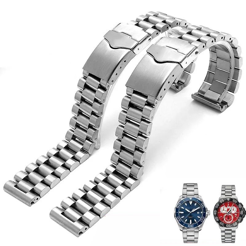 High Quality Stainless Steel Watchband For Tag Heuer Male Strap 20mm 22mm Silver Bracelet With Folding Buckle Band