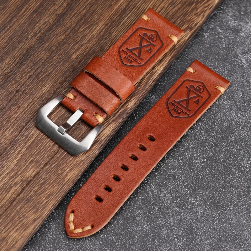 Handmade Skull Leather Watchband X-MEN Soldier Top Layer Leather Strap 20 22 24mm Compatible for PAM111 Soft Bracelet