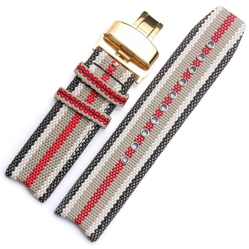 For BU7600 BU7680 Nylon Fabric Watch Band Quartz Men's Watch Band Accessories With Butterfly Buckle Burber-ry Arc Bracelet