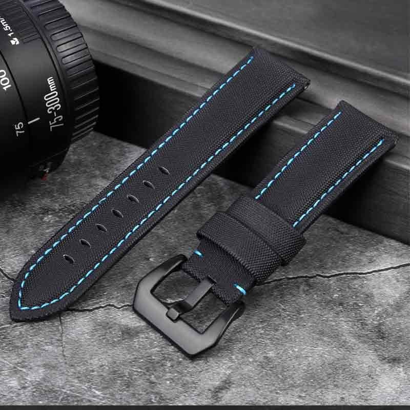 Nylon Fabric Leather Watchband For Panerai PAM01661 | 441 Marina Watch Strap Black Blue 22mm 24mm 26mm Strap Accessories Bracelets