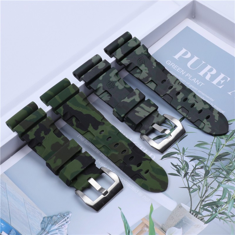 24mm 26mm Camouflage Colorful Silicone Rubber Watch Band Replacement For Panerai Watch Strap Waterproof Watchband Pin Buckle