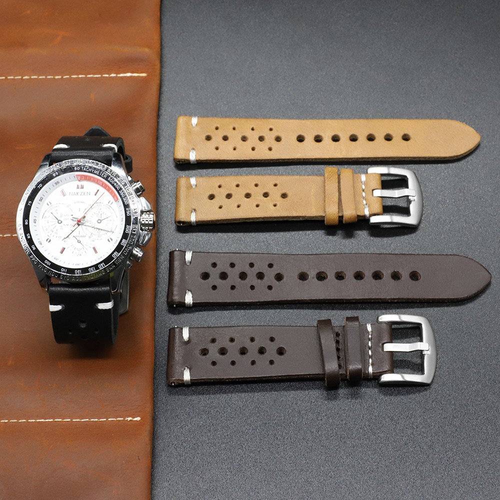 Genuine Leather Watch Band Black Brown Coffee Color Rally Watch Strap Replacement Watchbands 18mm 20mm 22mm