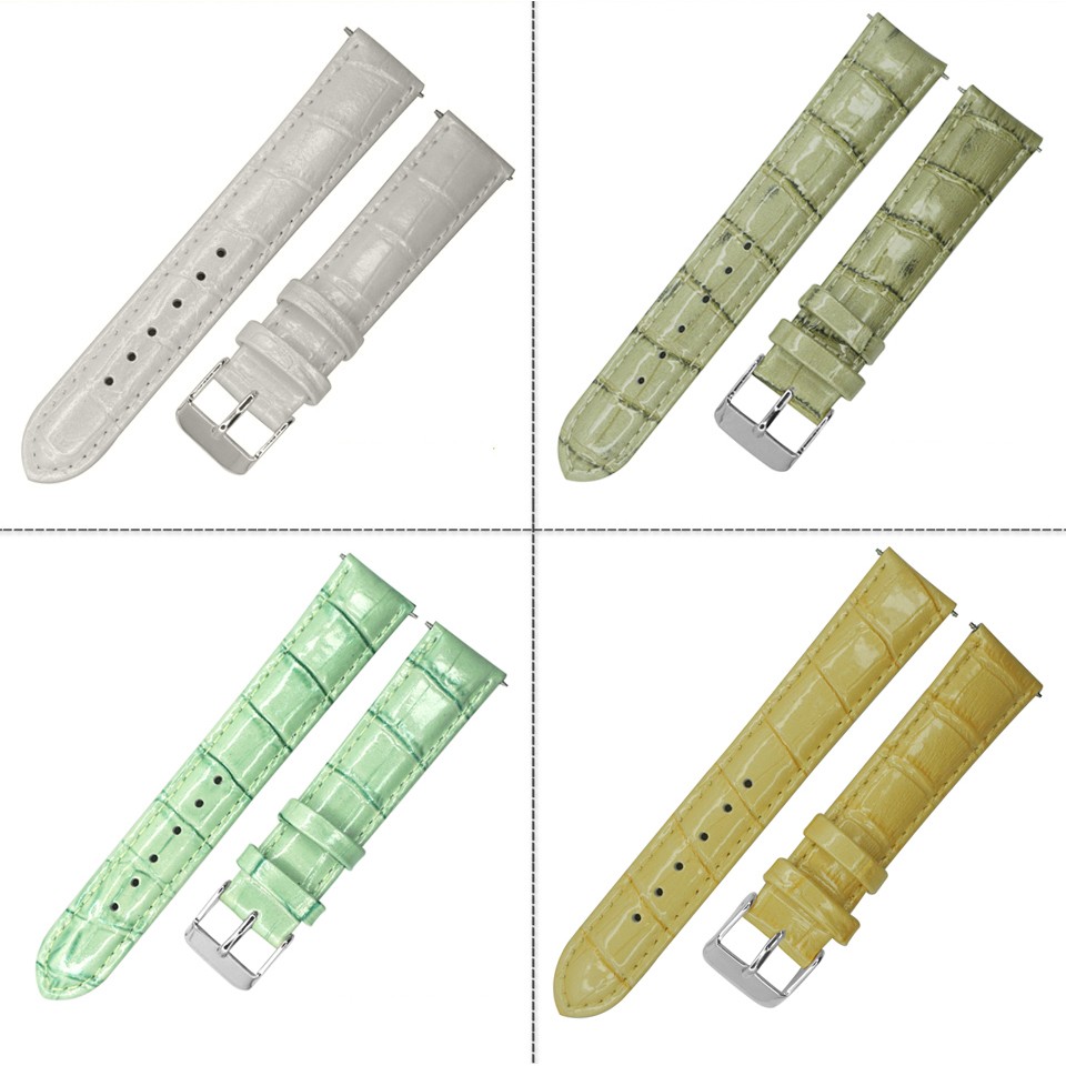 12mm 14mm 16mm 18mm 20mm leather watch band pink olive ivory green watchband genuine leather strap gold stainless steel buckle