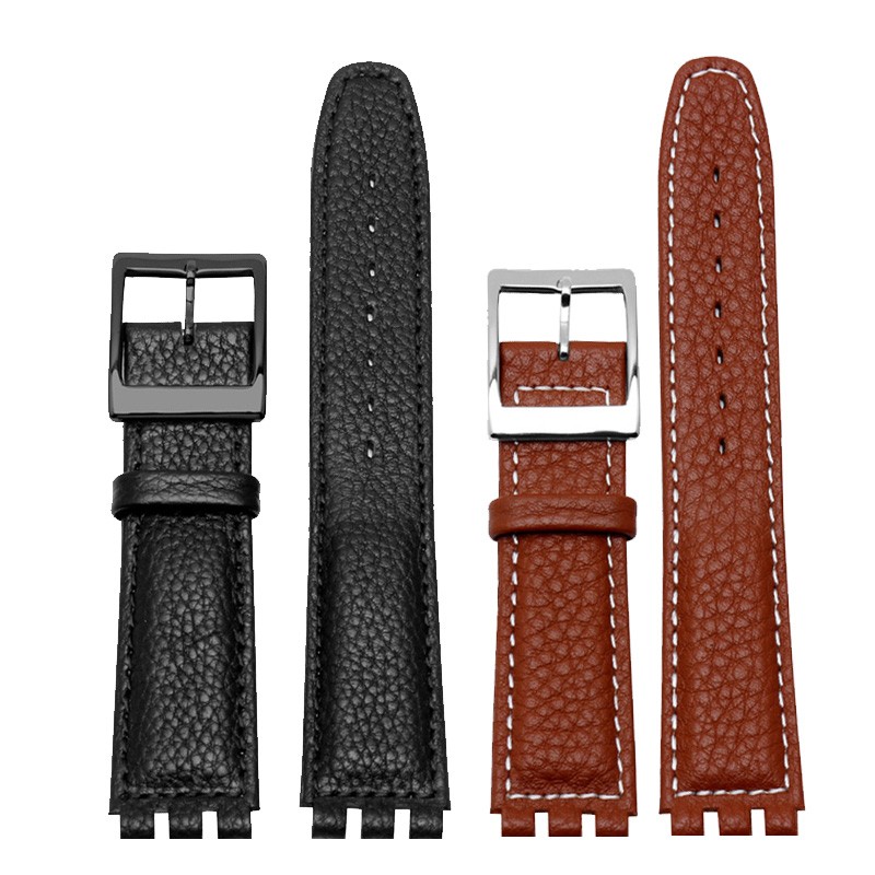 Leather Watch Strap Waterproof For Swatch YIS415/414 YCS YAS YGS 17mm Replacement Cowhide Watch Band Concavo Convex Watch Bracelet