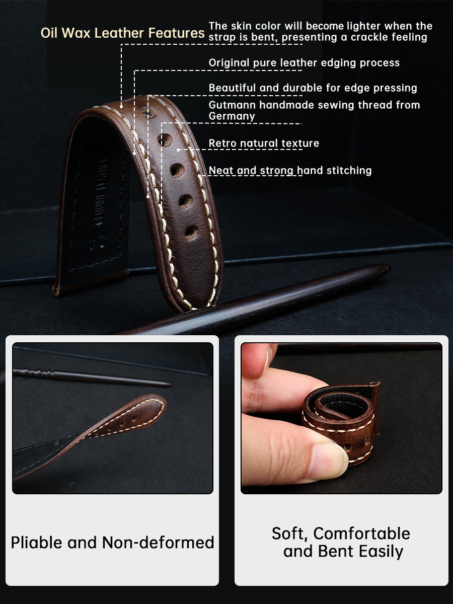 MAIKES Watch Watch Accessories 18mm-26mm Brown Vintage Oil Wax Leather Watch Band For Samsung gear s3 fossil watch strap