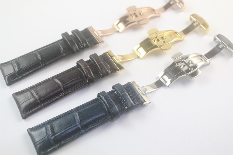 21mm (blackle18mm) T099407A High Quality Silver Butterfly Buckle + T099 Brown Blue Genuine Leather Black Watch Bands Strap