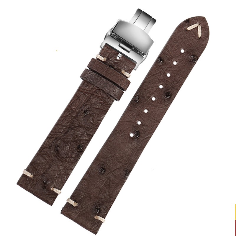 High Quality Ultra-thin Soft Handmade Ostrich Leather Green General Watch Rod Bar 18 20mm 22mm Orange Brown Black Watch Straps Men