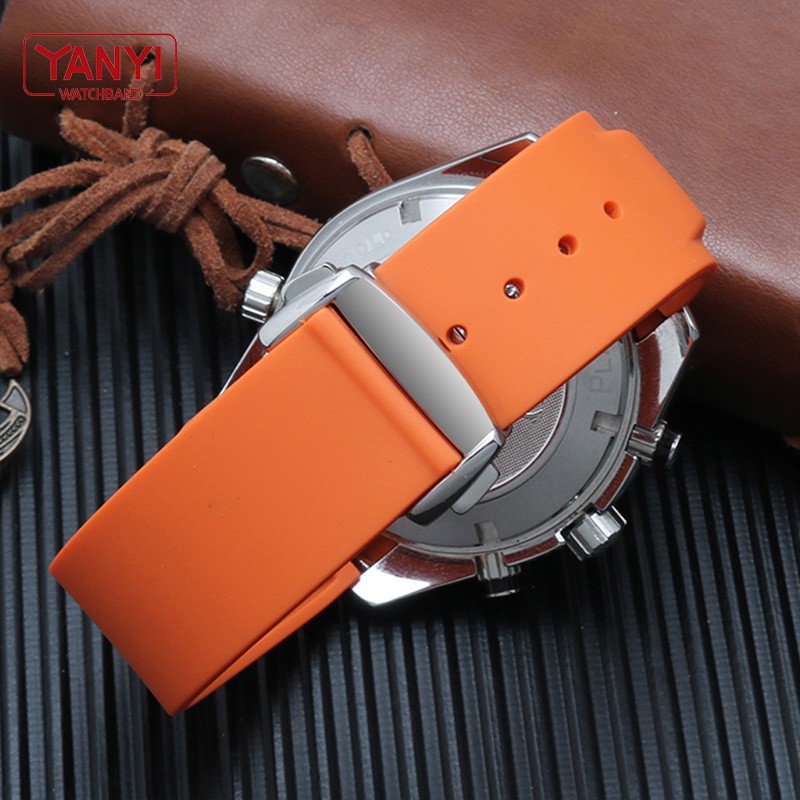 Rubber watch strap 20mm 22mm silicone watchband suitable for omega watch band folding clasp curved end wrist strap